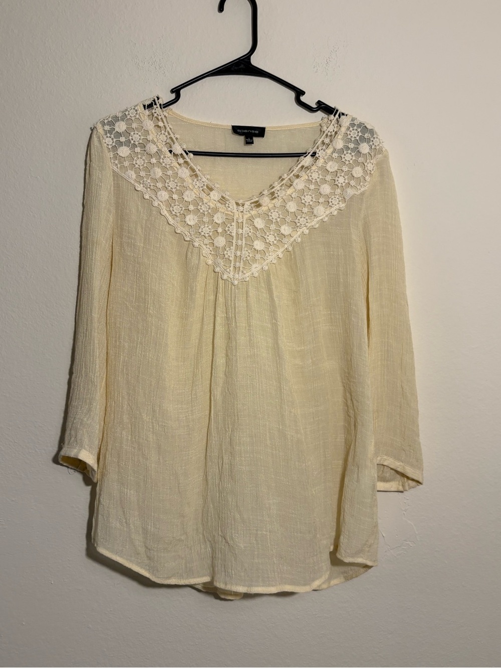Spense Cream Crochet Lace Boho Peasant Blouse Size Large